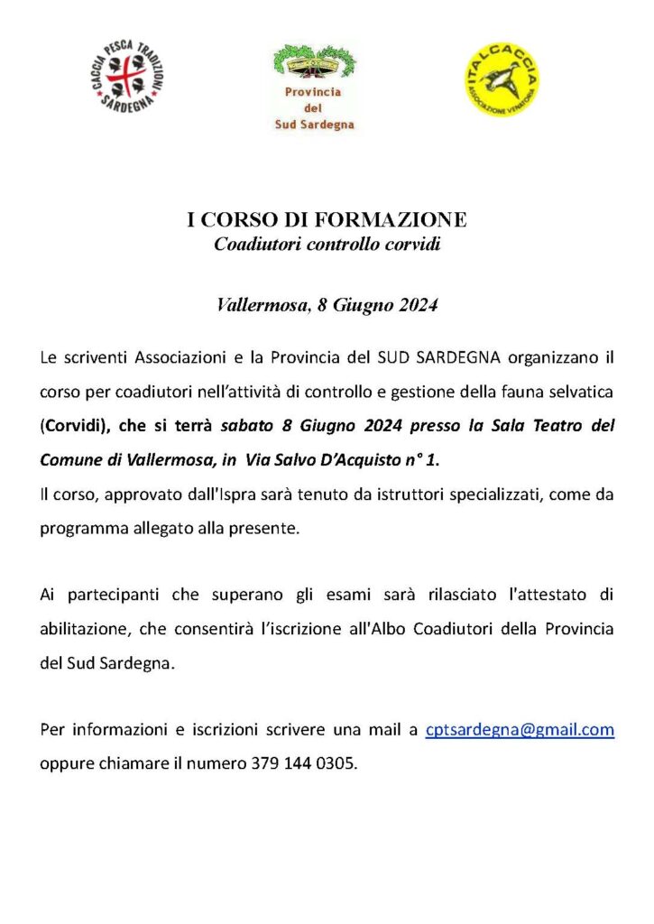 received_7960719767281701-725x1024 Sud Sardegna: 1° Corso di formazione Coadiutori controllo corvidi
