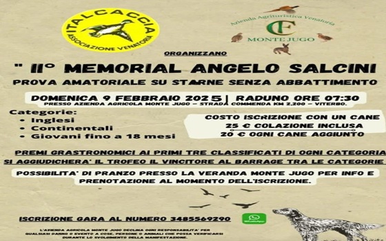 2° Memorial Angelo Salcini prova amatoriale su starne senza abbattimento, domenica 19 Febbraio 2025